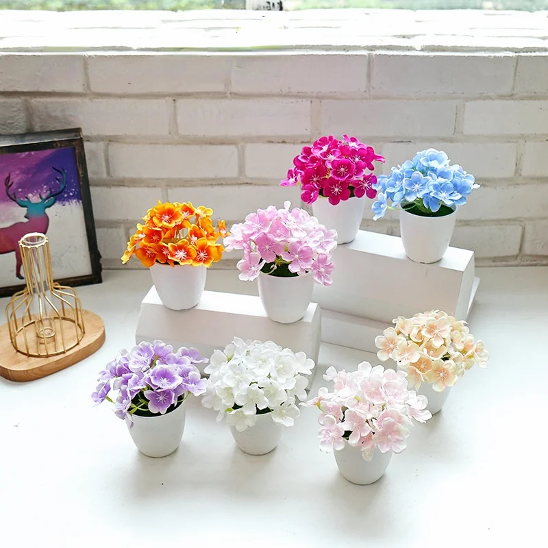 

ArtificialFlower Champagne Hydrangea Potted 13cmFake Plant Mini Bonsai Home Hotel Living Room Ornamental Flower GardenDecoration