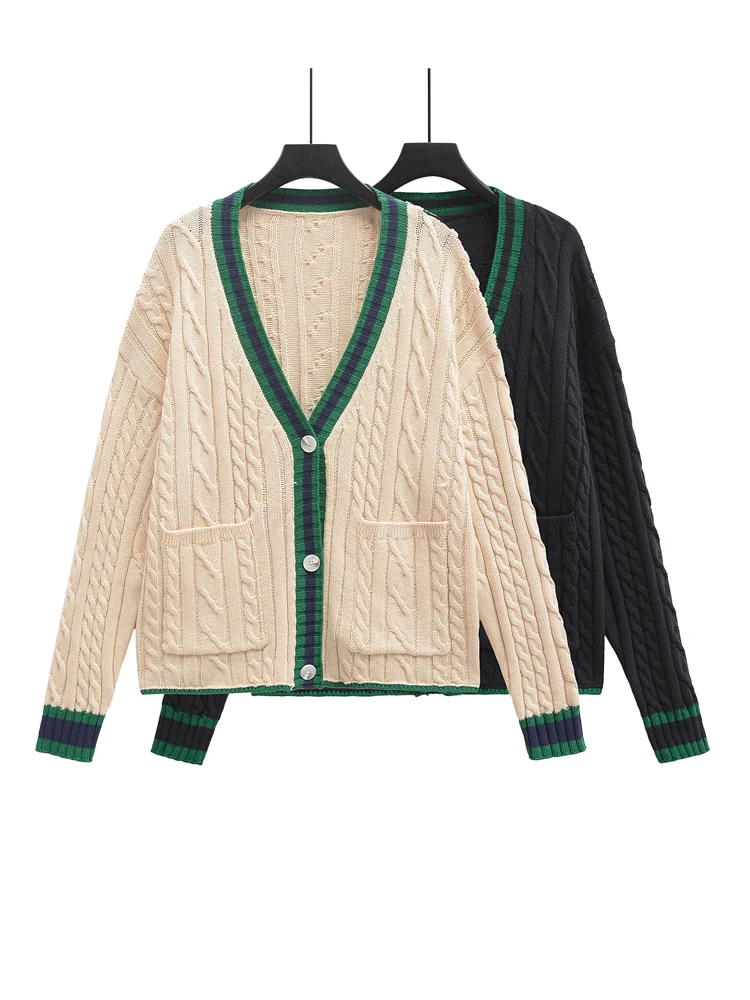 KAOPU ZA женский вязаный кардиган с накладными карманами спереди винтажный