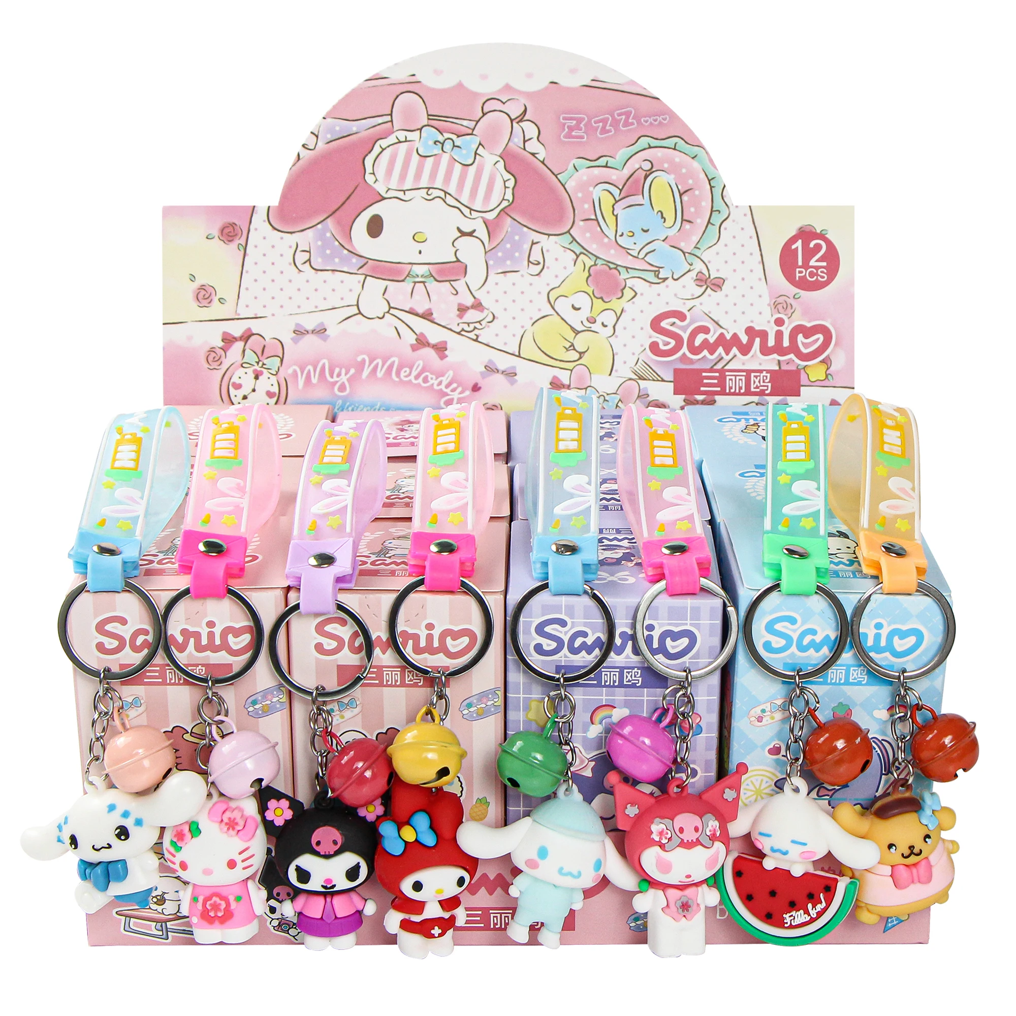 

12 шт. брелок Sanrio Cinnarmoroll Kuromi, брелок для ключей с милым котенком, мистическая коробка, экшн-фигурки для детей, подарки