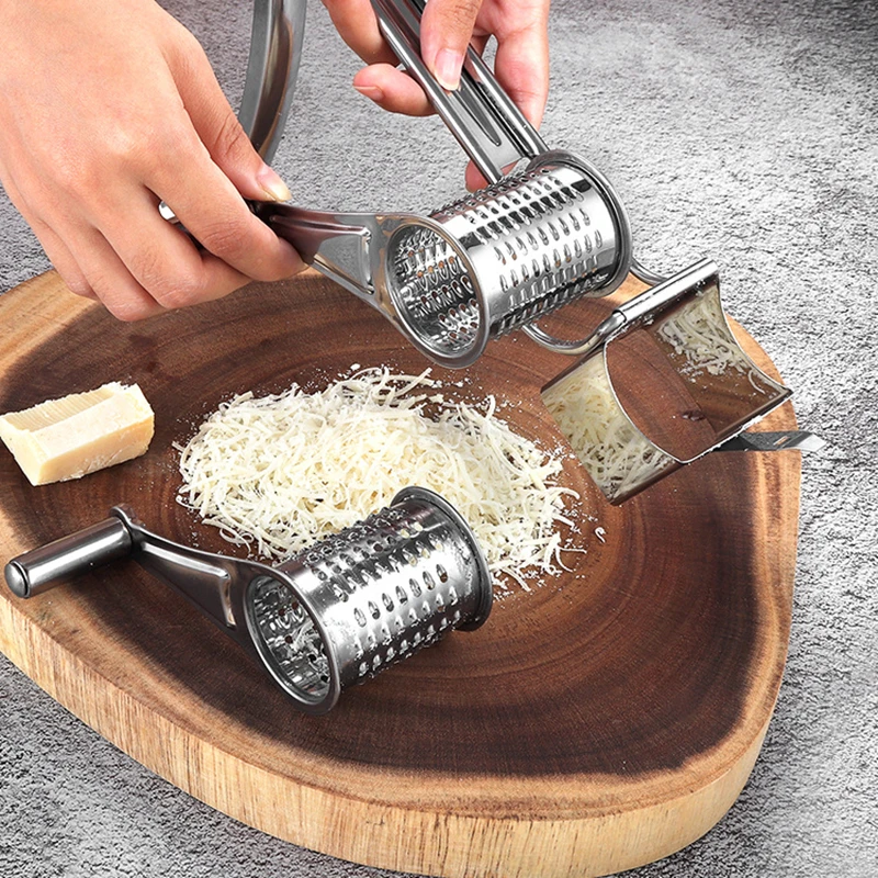 

Kitchen Rotary Slicer Grater Stainless Steel Rotary Cheese Grater With 4 Drums Blades Set Manual Cheese Cutter Slicer Shredder