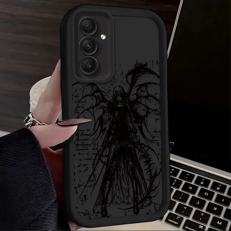 Retro Punk Black Angel Soft Case for Samsung Galaxy A35 A55 A15 A25 A16 A06 A05 A05S A24 A13 A23 A12 A22 A32 A52 A71 A51 4G Etui