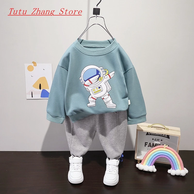 

Spring and Autumn New 2022 Boys Korean Round Neck Cartoon Sportsweater Children's Casual Baby Kids Two-piece Set Foy 1 2 3 4 5Y