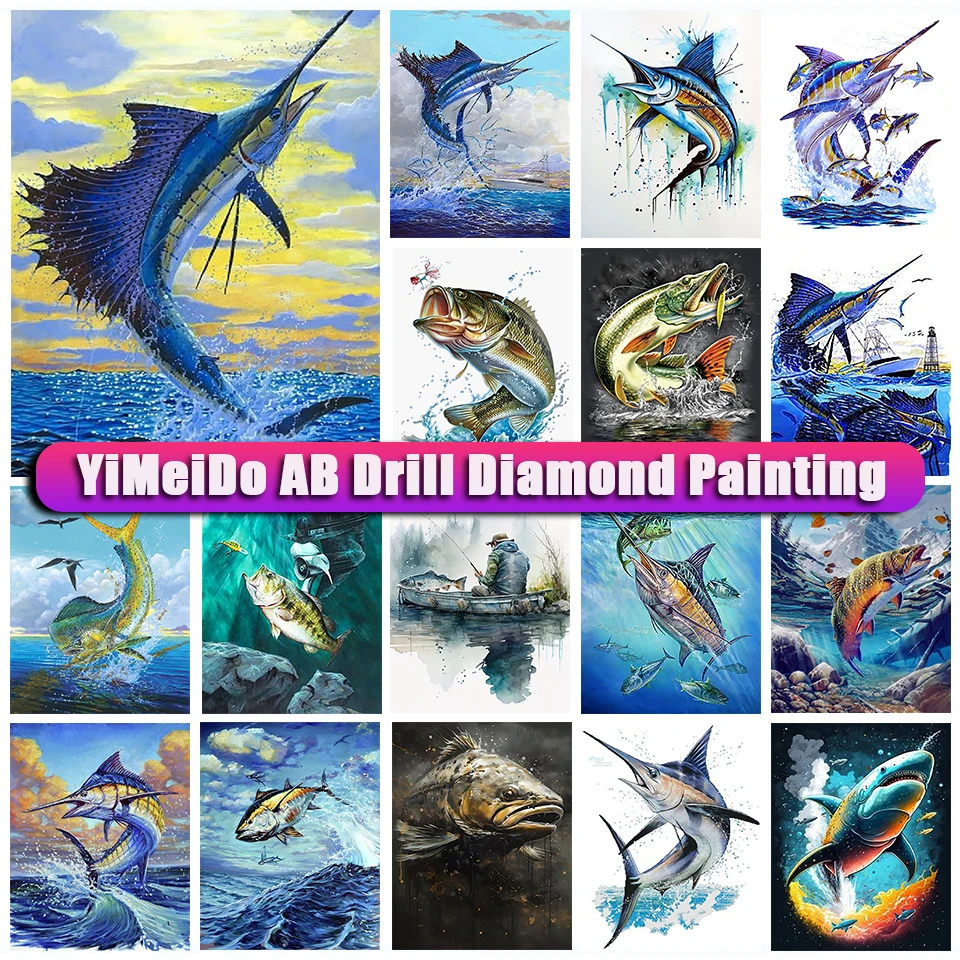 

YiMeido Zipper Bag AB Diamond Embroidery Fish Animal Diamond Painting swordfish Full Square Mosaic Cross Stitch Kit Home Decor