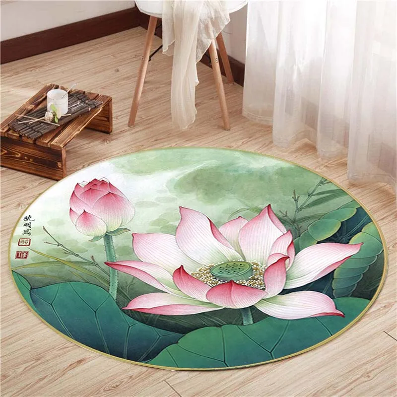 

Elegant Lotus Round Carpet for Living Room Rugs Kids Carpet Soft Non-slip Floor Mat for Bedroom Carpet Area Rug Room Decor Mat