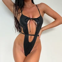 swimming suit for women 2022 summer sexy hollow lace up swimsuit skinny backless jump suits for women high waisted bikini set