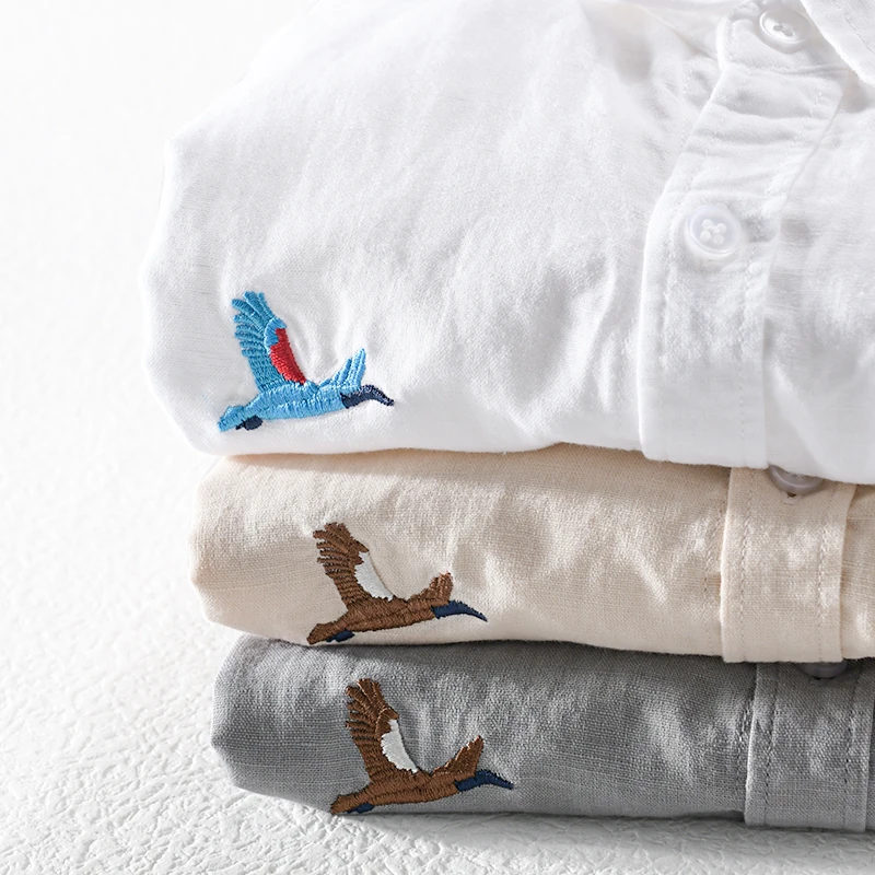 Рубашка Мужская льняная с длинным рукавом дизайнерская Повседневная модная