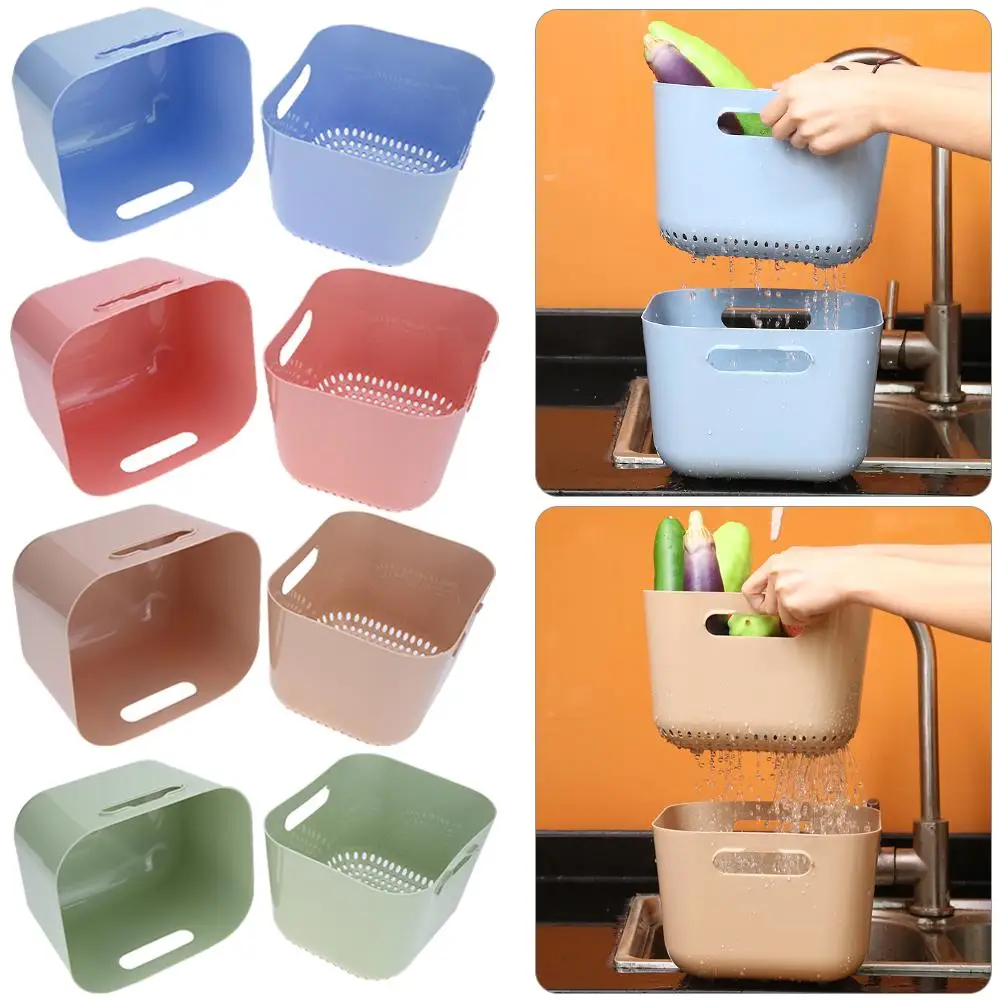 

2pcs/Set Drain Basket Creative Multifunctional Kitchen Lid Drain Box Square Plastic Vegetable Washing Fruit Storage Basket