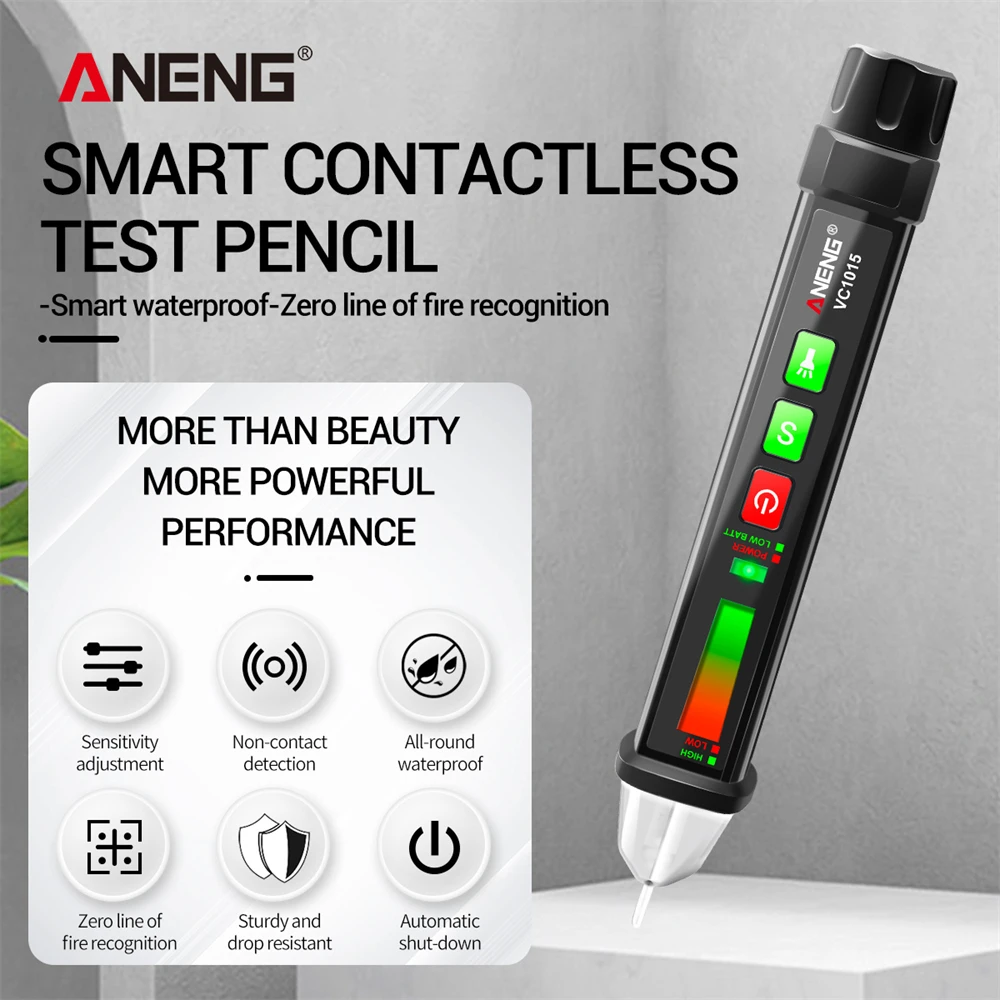 

ANENG VC1015 Non-contact AC Voltage Detector Tester Meter 12V-1000v Pen Style Electric Indicator LED Voltage Meter Vape Pen