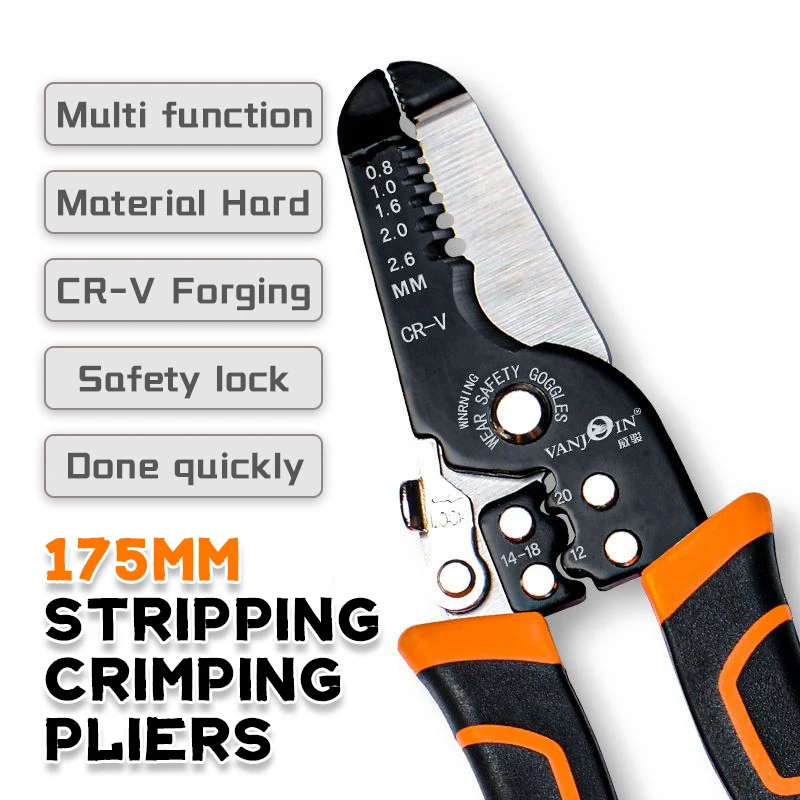 175mm Stripping Crimping Pliers Wire Stripper Multi Functional Ring Crimpper Electrician Peeling Network Cable Tools |