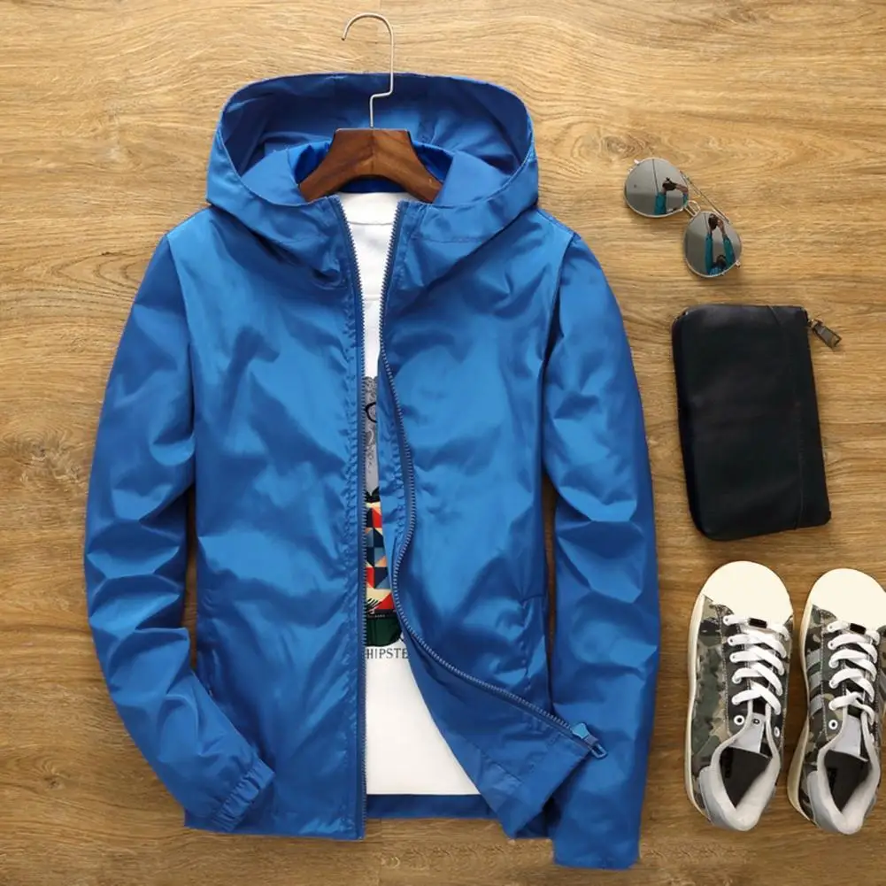 

Popular Hooded Jacket Male Men Jacket Smooth Surface Washable Windbreaker Jacket Windproof