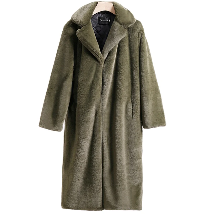 Oversized 5XL Winter Imitation Mink Faux Fur Long Coat Women Warm Thick Overcoat Basic Solid Outwear Soft Cotton Padd Jackets