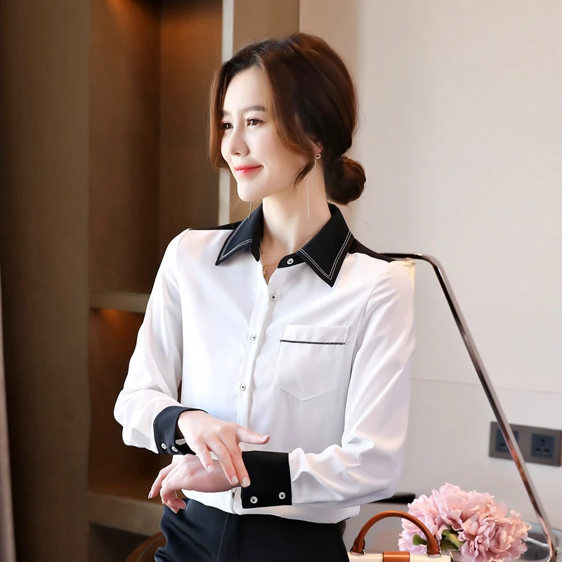 

Chiffon Loose Women's Shirts New Fashion Blouses Splicing Polo Summer Casual Long Sleeve Top Korean Style 2022 New Clothing