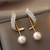 elegant imitation pearl long tassel dangle earrings for women crystal ribbons shaped exquisite drop earring wedding jewelry gift