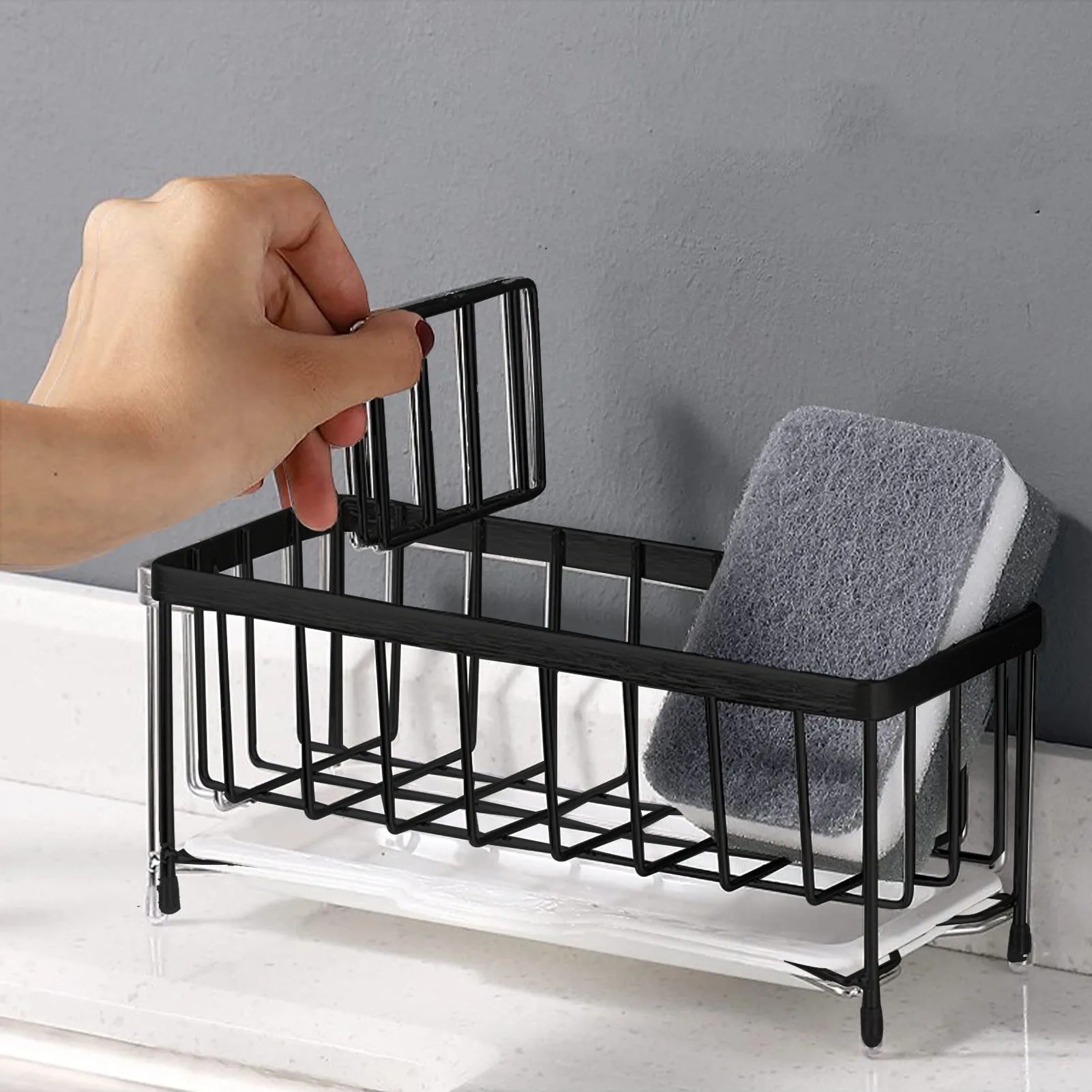 

Sponge Holder for Kitchen Sink 304 Stainless Steel Kitchen Sink Organizer Sink Tray Drainer Rack Hanging Sink Caddy Soap Holder