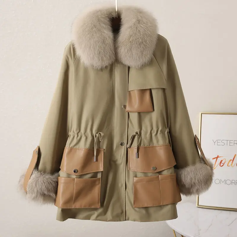

winter new Fox Fur Collar fur pie overcomes women's middle and long Rex Rabbit Fur inner liner detachable coat fur coat women