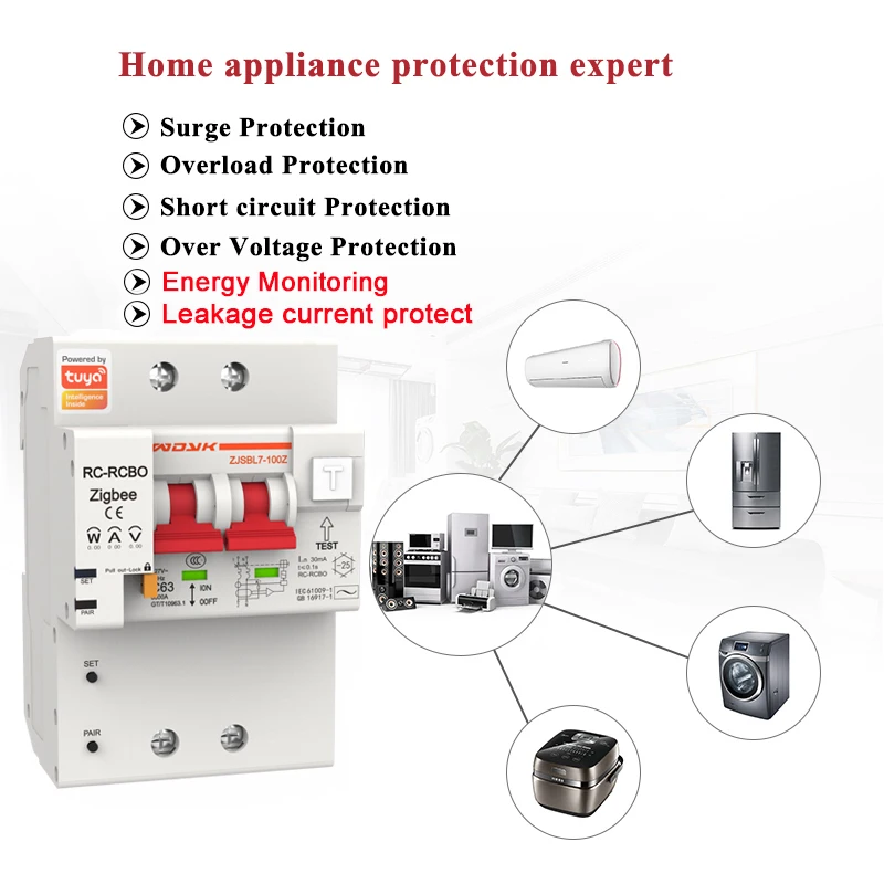 Автоматический выключатель Zigbee Tuya Smart 2P 4P