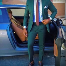 Custom Made Groomsmen Green Groom Tuxedos Notch Lapel Men Suits Wedding Best Man Bridegroom Blazer (
