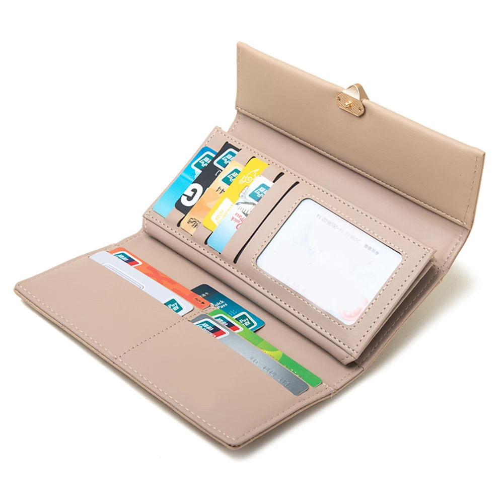 Mid-length Wallet Women's Three-fold Bag Korean Version Of PU Coin Purse Geometric Buckle Large-capacity Clutch Bag Handbags