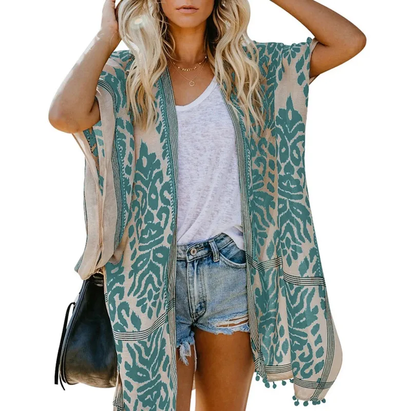 

WeHello Women's Boho Kimono Beach Long Cover Up Fashionable Summer Beach Cover-up Holiday Casual Cardigan Shawl