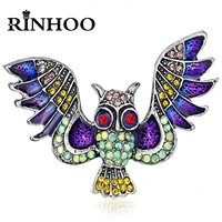 rinhoo red eyes enamel owl brooches for women vintage rhinestone big flying wings owl animal scarf buckle pins decoration badge
