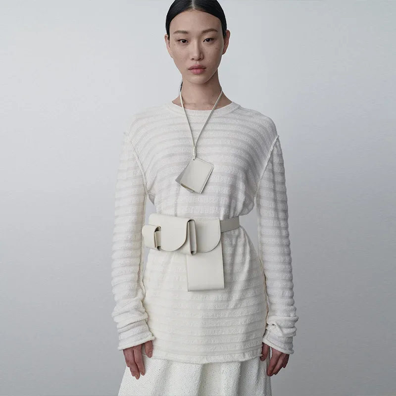 LUXURY-Сине-белый вязаный свитер в полоску для женщин смешанный кашемир круглый