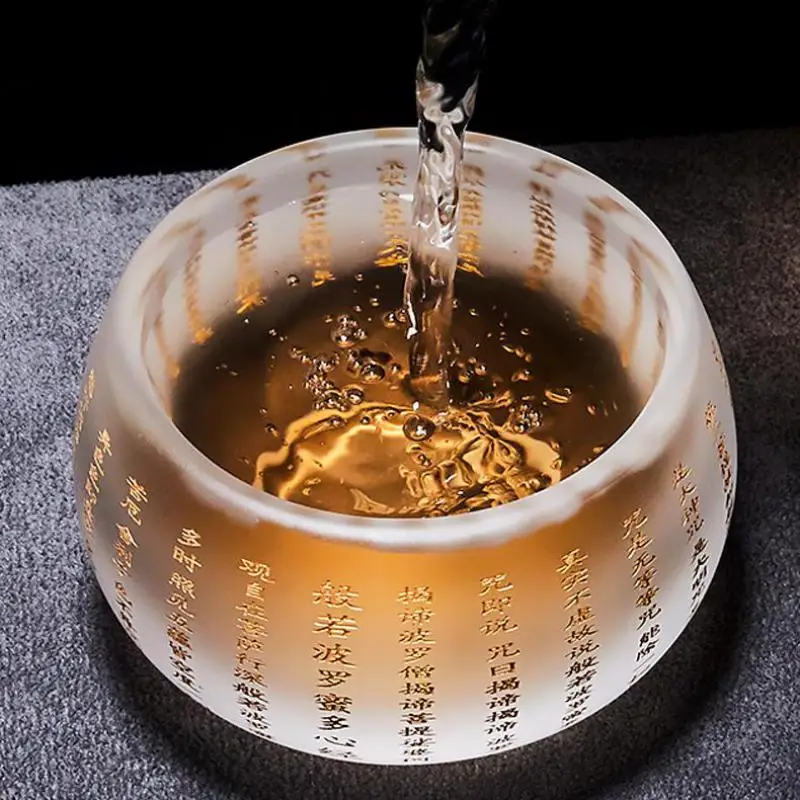

High Quality High-temperature Resistant Glass Tea Cups Carving Heart Sutra Tea Ceremony Etiquette Master Cup Kung Fu Teaset