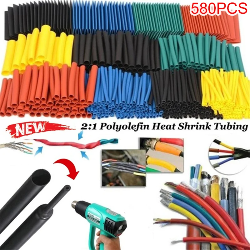 

580Pcs/164pcs Heat Shrink Tubing Insulation Shrinkable Tube 2:1 Wire Cable Sleeve Kit