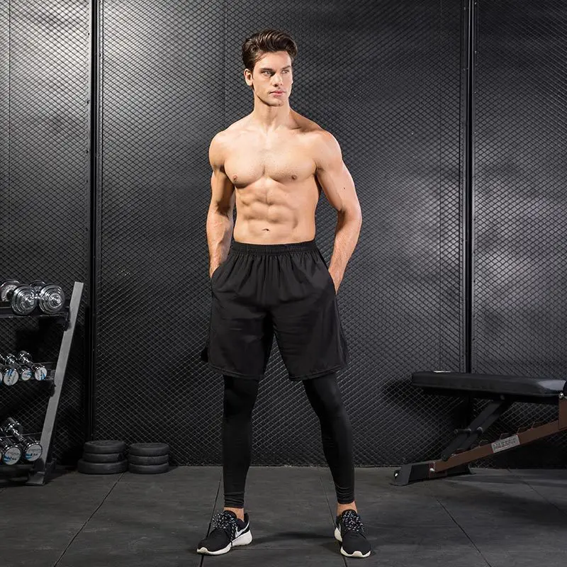 

Men's Basketball Tight False Two Piece Fitness Workout Running Gym Jogging Pants Quick Drying Compression Trousers Leggings