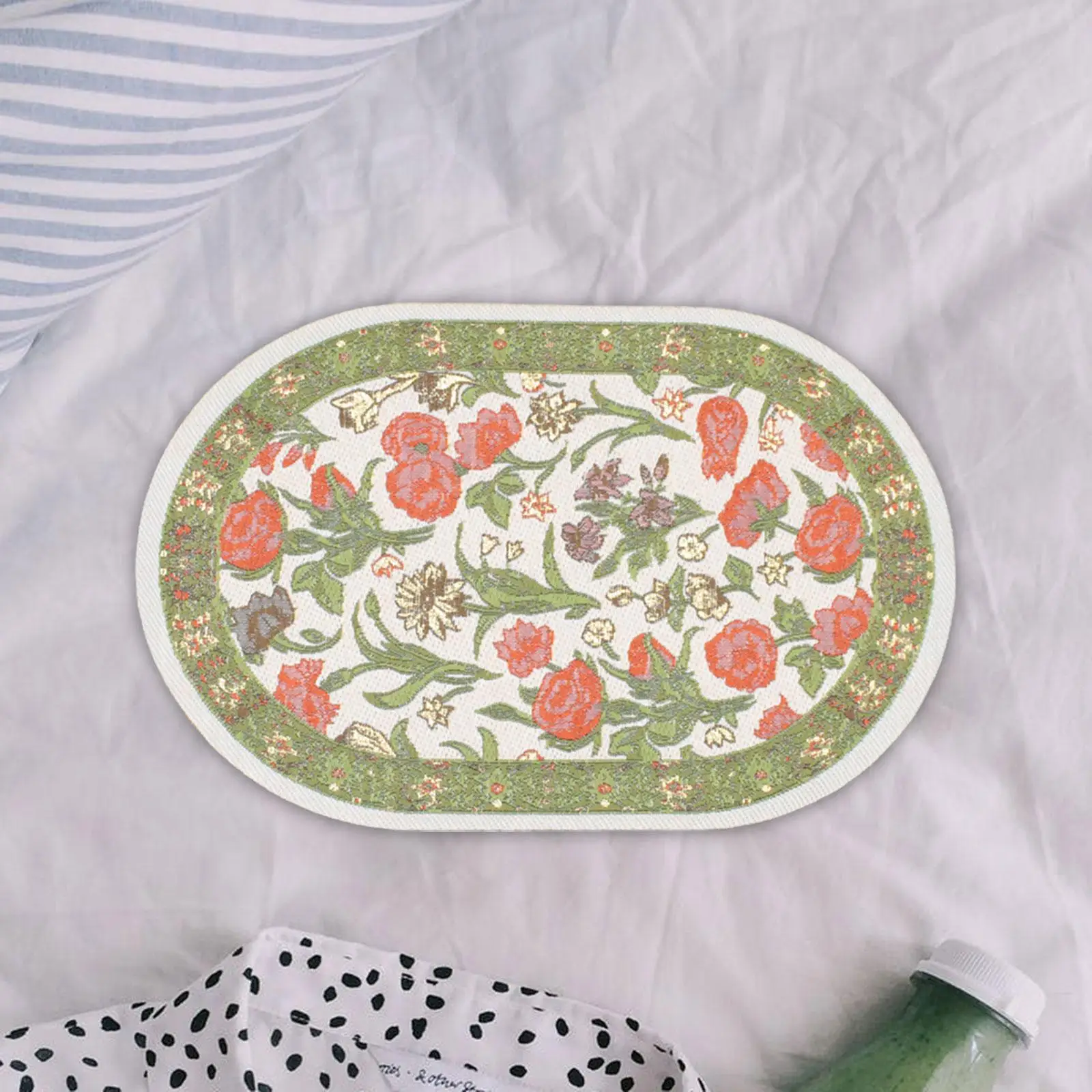 

1/12 Dollhouse Rug Handmade Floral Patterns Door Mats Accessory Toys, 9.8 x 15cm
