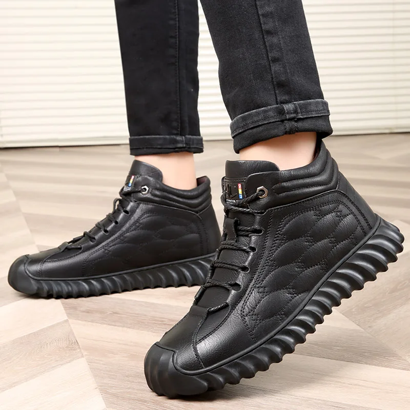 

SOLI2 Men Warm Winter Boots Men Leather Boots Men Casual Shoes Lace Up Leather Shoes Breathable Male Cotton Shoes S14000-S14001