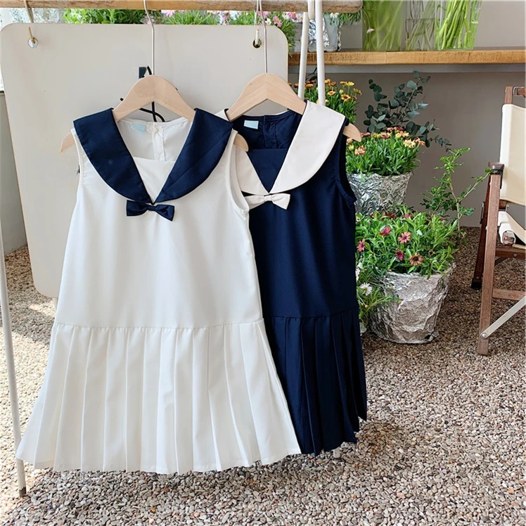 

Preppy Style Girl Dress 2023 New Summer Kids Clothes Sleeveless Dresses Toddler Baby Girls Clothing Children Dress