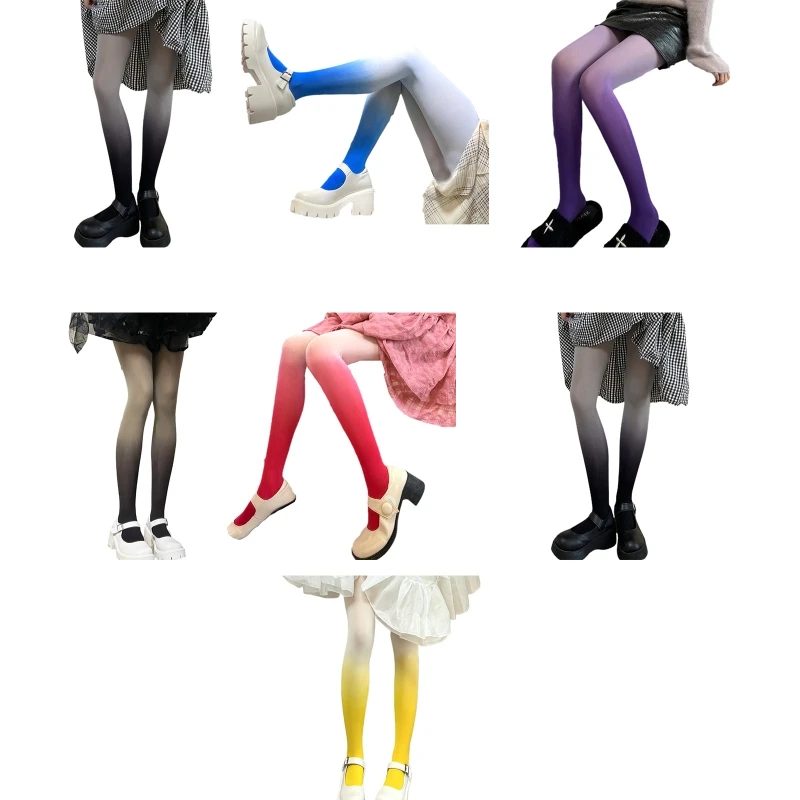 

Женские готические непрозрачные колготки в Стиле Лолита, винтажные блестящие колготки с градиентом ярких цветов, подходящие ко всему для н...