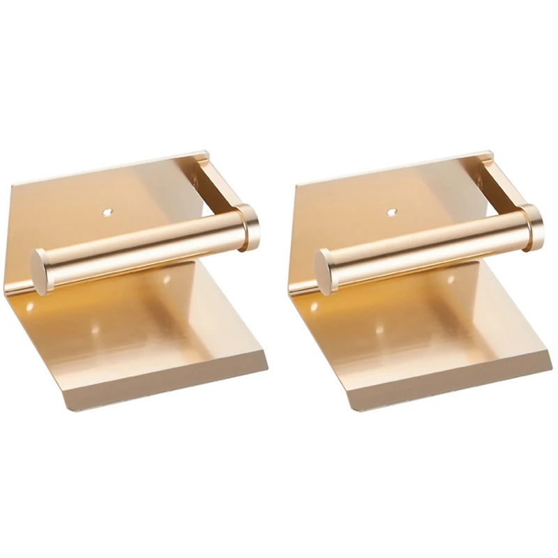 

2X Toilet Paper Holder With Shelf Wall Mounted Mobile Phone Paper Towel Holder Gold