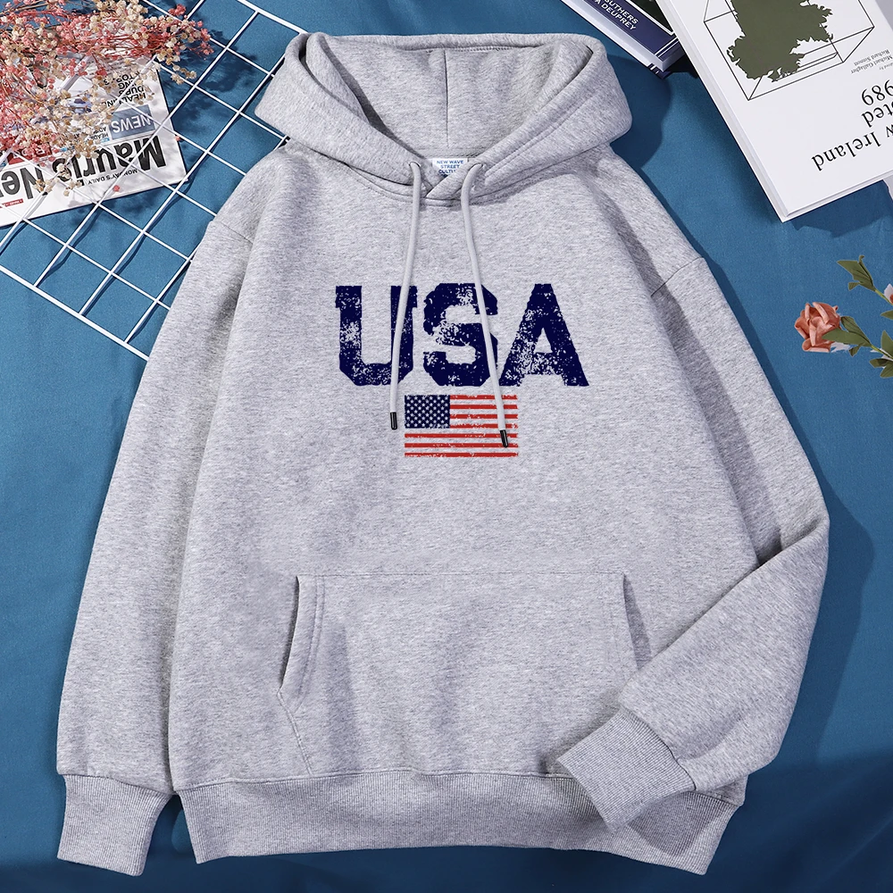 

Толстовка мужская с надписью «Usa» и полосками, Модный теплый свитшот, уличная одежда с капюшоном, креативный Мягкий Топ