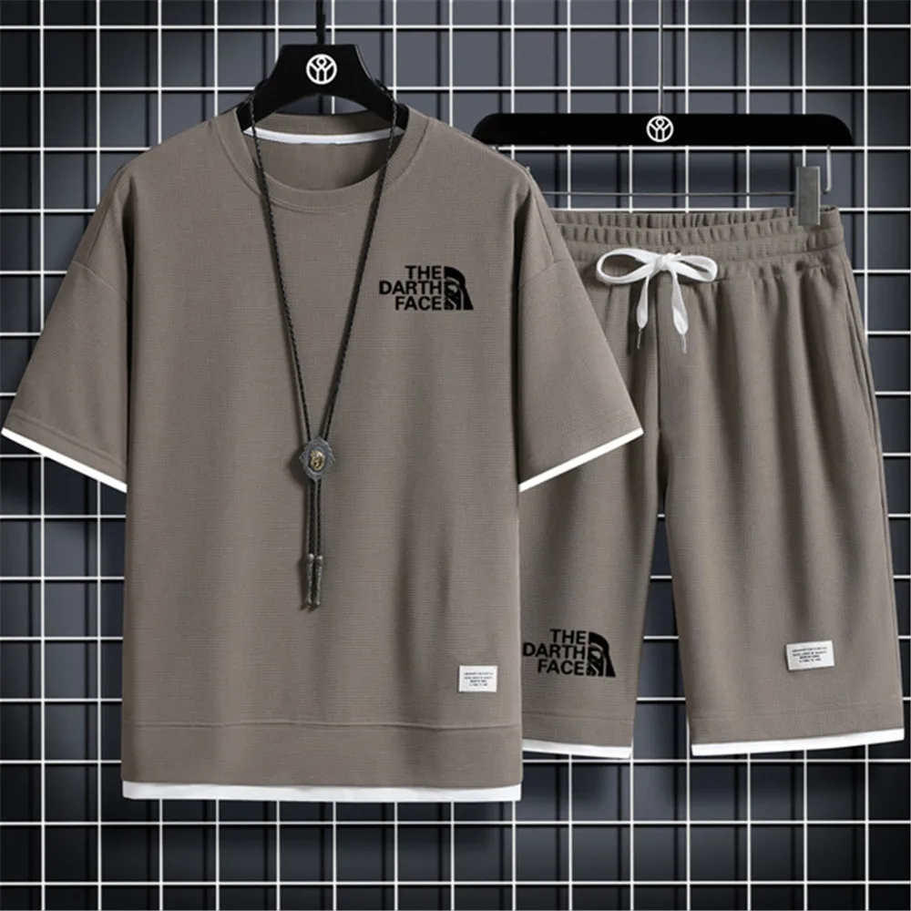 Men's Sports Suit Fashionable Short-sleeved Sports Suit Summer Men's Two-piece Polyester Fabric Casual Loose T-shirt and Shorts