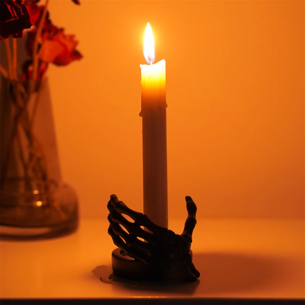 

Halloween Skeleton Hand Candlestick Abstract Candle Holder Home Decor Creative Living Room Desktop Ornaments Resin Crafts Gifts