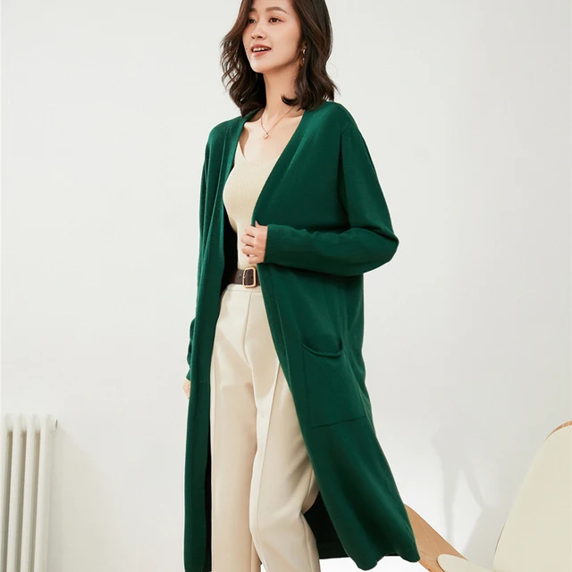 Autumn And Winter New Knitted Cardigan Long Coat Ladies Korean Version Solid Color Outer Loose Long-Sleeved Top Sweater Slim Fit 1