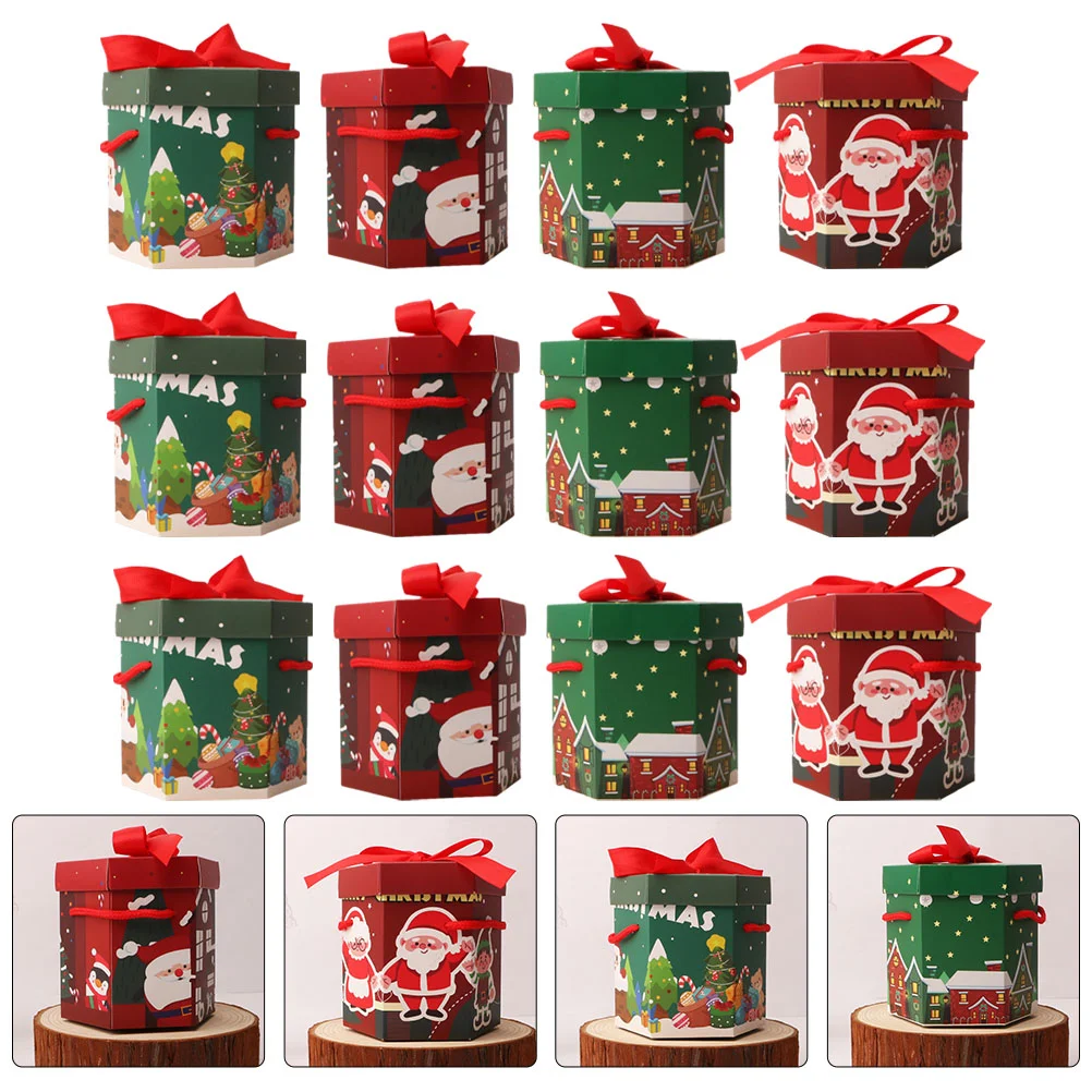 

12 Pcs Christmas Box Gift Packaging Bags Xmas Cases An Fruit Candy Adorable Party Paper Packing