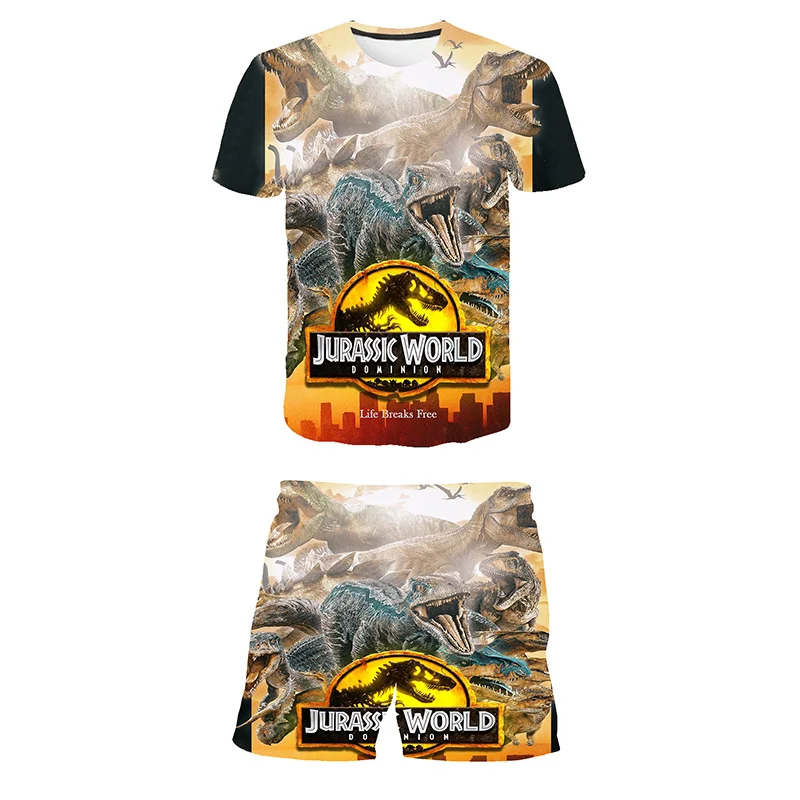 Boys Girls Clothes Jurassic World Dominion Dinosaur T Shirt Kids Cartoon T Shirt Shorts Sets Sport Suit 4-14 Years Kids Clothing