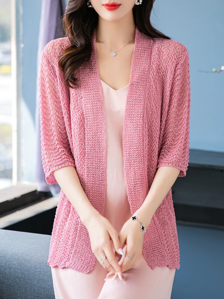 

Sweater Women New Spring Summer Short SleeveThin Sweaters Cardigan Solid Hollow Knitwear Casual Cardigans