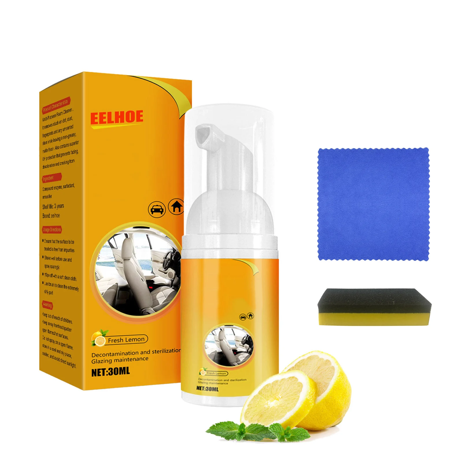 

Car Interior Stain Remover Foam Cleaning Spray Multi-Purpose Auto Kitchen Stain Removal Kit Lemon Flavor Cleaning Tool With