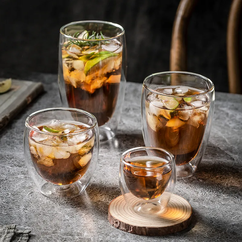 

Transparent Glass Cup Milk Whiskey Tea Beer Double Creative Heat Resistant Espresso Coffee Cup Cocktail Vodka Wine Mug Drinkware