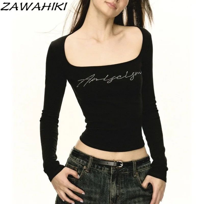 Y2K эстетичная тонкая шикарная Дизайнерская футболка с надписью женская