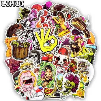 100pcs Horror Punk Sticker Graffiti Dark Skeleton Sexy Waterproof Stickers for Sticker on Laptop Luggage Bumper Bike Helmet Car 1