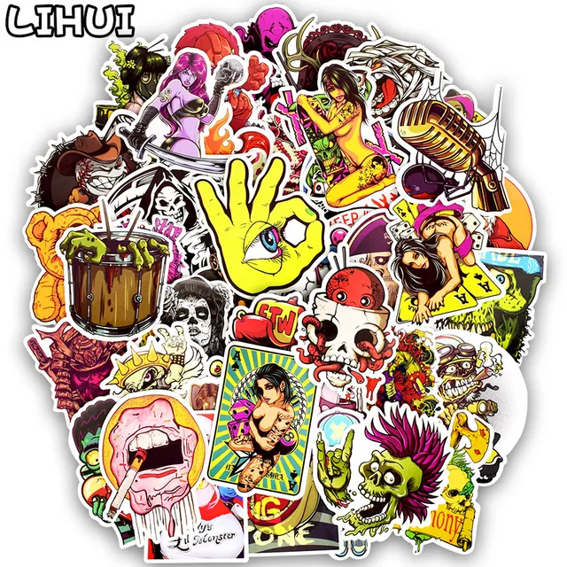 100pcs Horror Punk Sticker Graffiti Dark Skeleton Sexy Waterproof Stickers for Sticker on Laptop Luggage Bumper Bike Helmet Car 1
