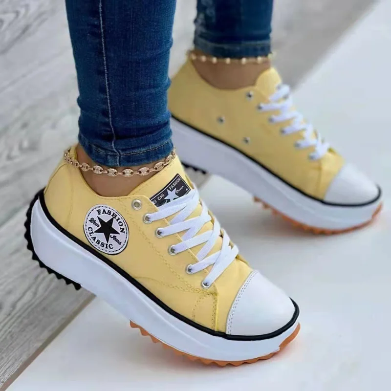 Women Pattern Canvas Sneakers Woman Casual Shoes 2023 Girls Sneakers Ladies Shoes Flat Lace-Up Zapatillas Mujer Chaussure Femme