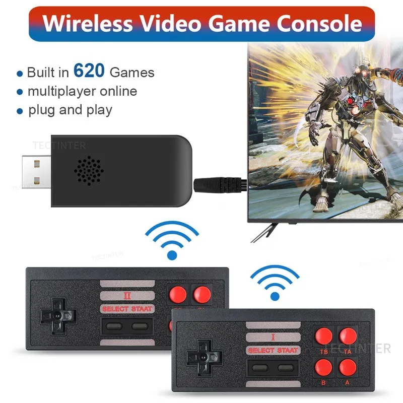 

Mini Game Console Video Game Console Handheld Game Player Built in 620 Classic 8 Bit Games Dual Wireless Gamepad AV Output