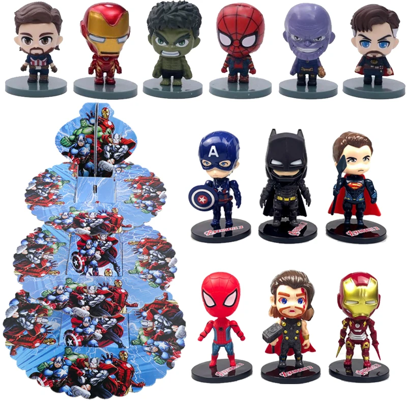 

Avengers Birthday Party Cake Decorations Plastic Superhero Spiderman Iron Man Captain America Cake Ornaments Decor Toys Gifts