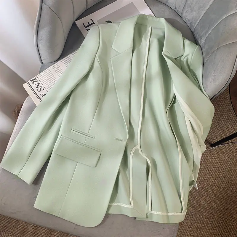 

Women's Mint Green One Button Back Slit Suit Jacket Loose Thin Casual Top Spring Summer Women's Clothing