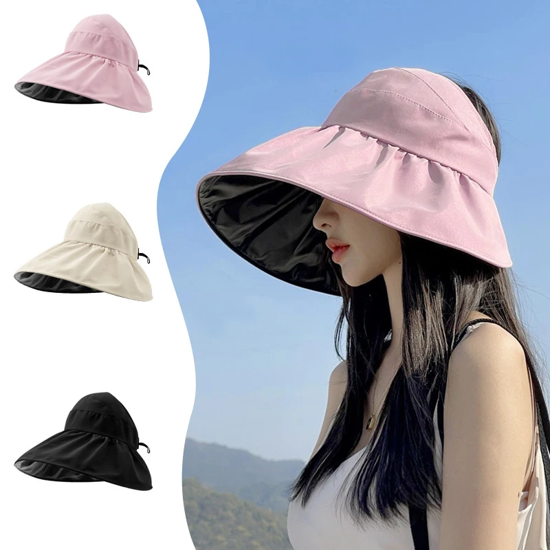 

New Adjustable Fashion Outdoor Big Brim Sun Protection Summer Wide Brimmed Beach Hat Foldable Empty Top Hat UV Proof Sun Hat